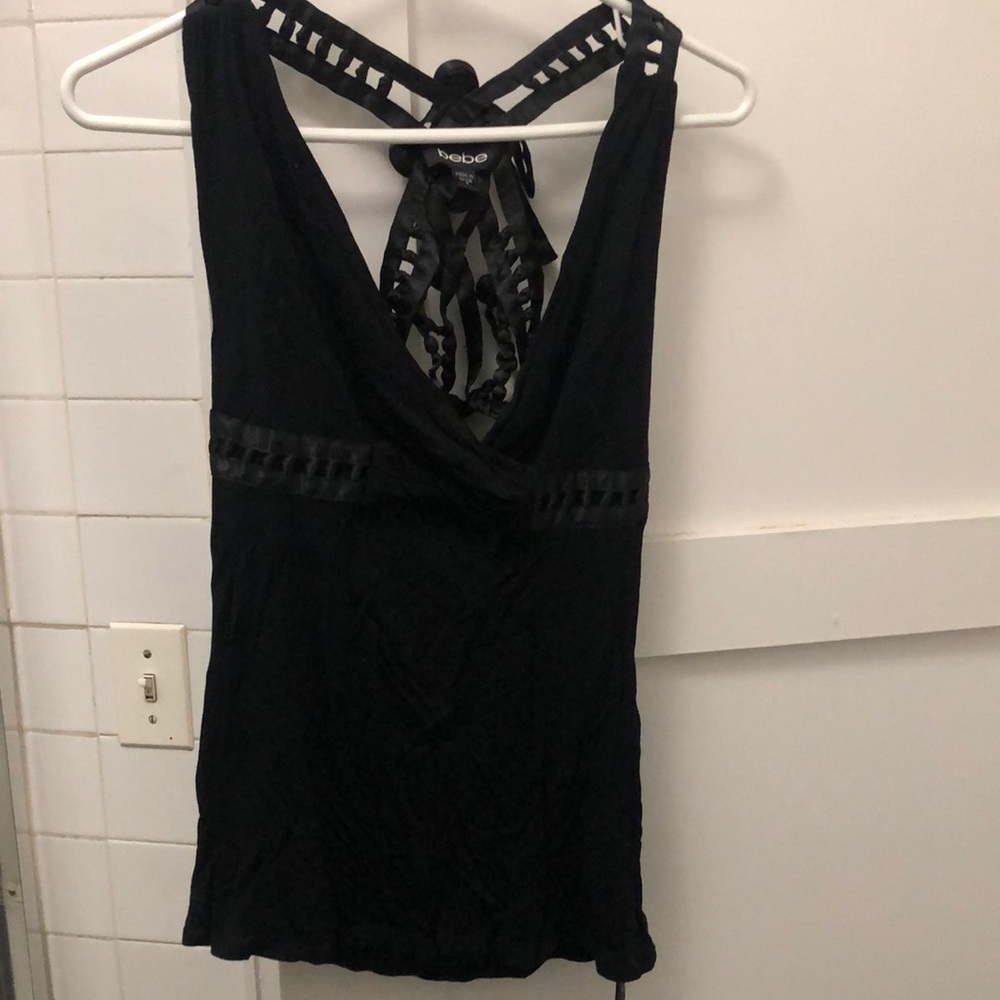 Black Bebe Top with Intricate Straps